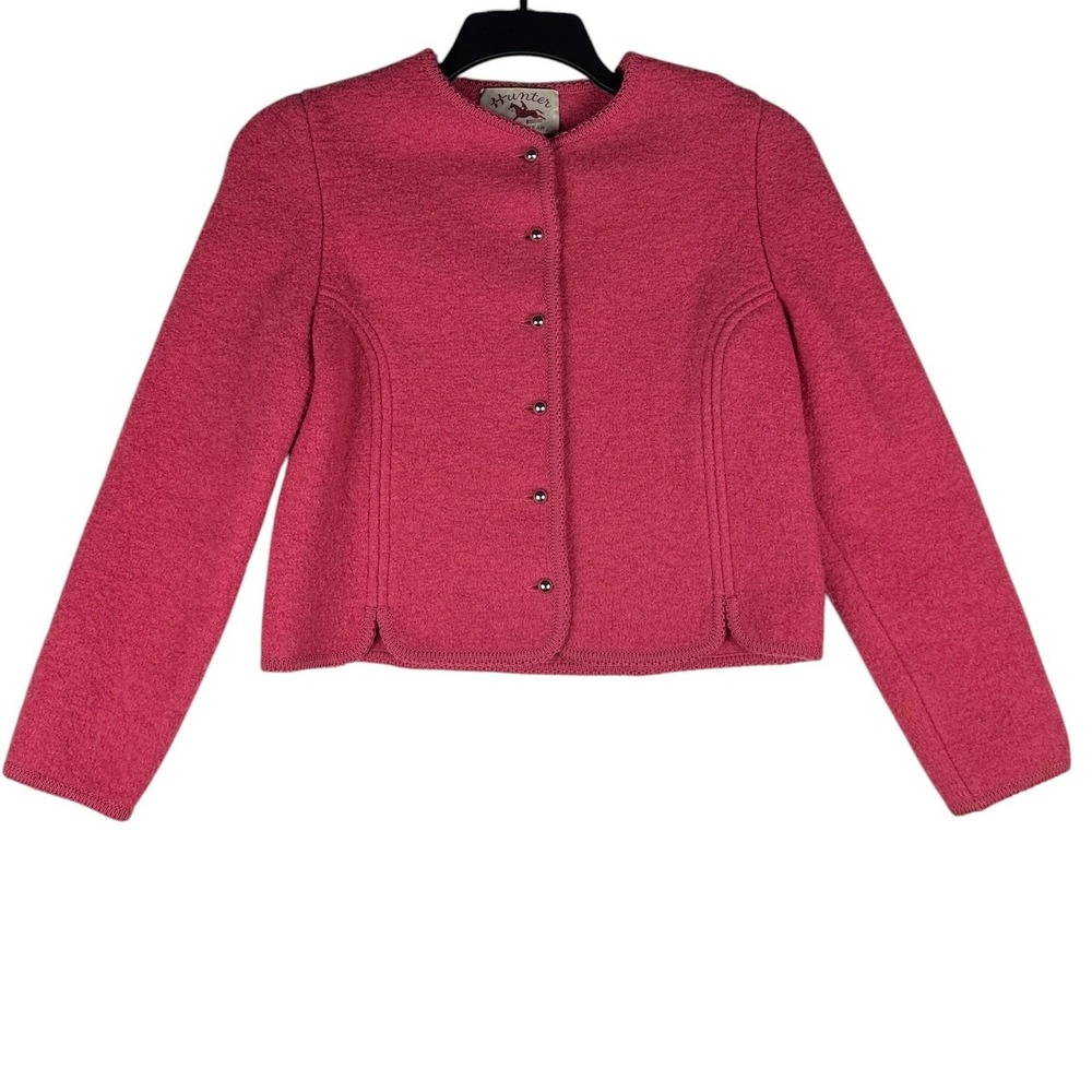 Vintage Hunter Sportswear Pink Boiled Wool Tyrolean Jacket Scalloped Hem Size 8